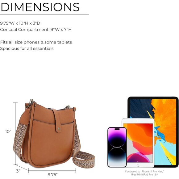 Chelsea Faux Leather Concealed Carry Crossbody Bag Tan Stylish Secure - Picture 4 of 6